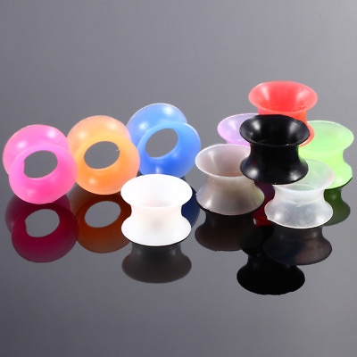 #ad PAIR Silicone Thin Flexible Ear Plugs Flesh Tunnel Gauge Double Flared Earlets $5.99