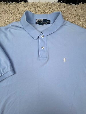 #ad Polo Ralph Lauren 2XL Solid Blue Polo Shirt Short Sleeve Cotton Men’s w Pony $11.45