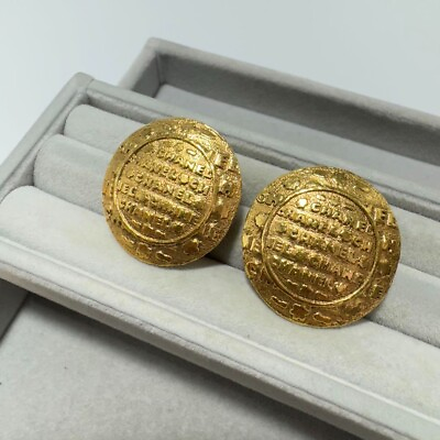 #ad Authentic Chanel earrings vintage stamp 28 821 rare gold round Japan 417 160 $375.00
