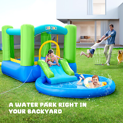 #ad Kids Inflatable Water Slide Bounce House with Air Blower Outdoor Jumper Bouncer $198.92