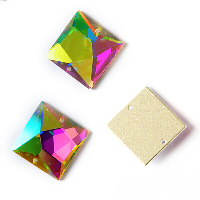 #ad 2308TH Square AB DIY Sew On Crystal Craft Gems Glass Strass Stones Flat Back $5.63