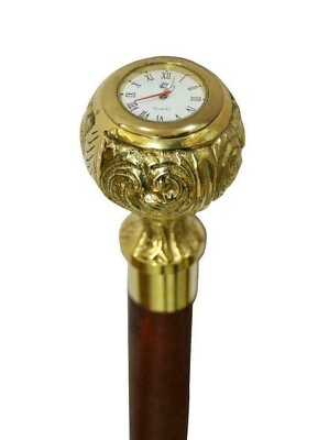#ad Steampunk Cane Brass Roman Clock Top watch Handle Victorian Wooden Walking Stick $36.66