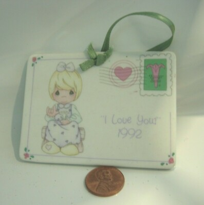 #ad CHRISTMAS TREE ORNAMENT WHITE PRECIOUS MOMENTS EASTER SEALS 1992 LOVE LETTER 3quot; $3.99