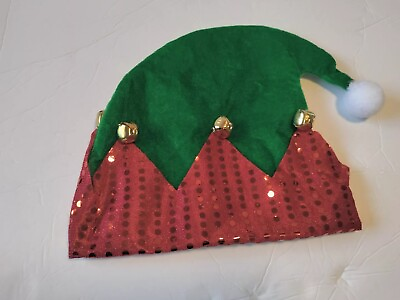 #ad 10” Adult Red amp; Green Elf Christmas Hat with Jingle Bells $13.99