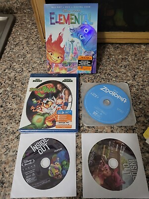 #ad Lot 4 Disney MoviesBlu Ray DVDs Space Jam New zootopia Inside Out Elemental $18.50