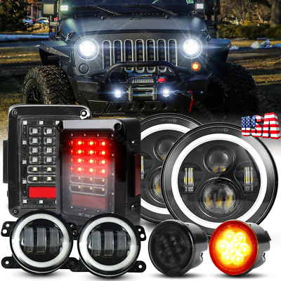 #ad #ad Turn Tail Lamp Combo For Jeep Wrangler JK 2007 2018 7quot; LED Headlights Fog Lights $139.99