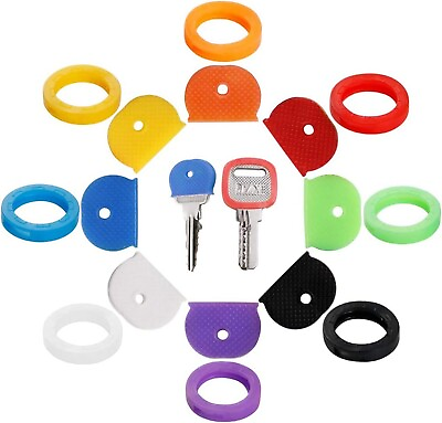 #ad 32 pcs Key Caps Covers Tags Ring Combination Set Color Coded House Key ID Tags $7.99