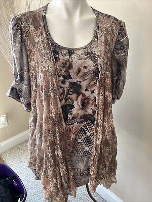 #ad 2XL Women#x27;s Clothing Brown Top Plus Size Fashion Lace Connected Front Fashion $36.85