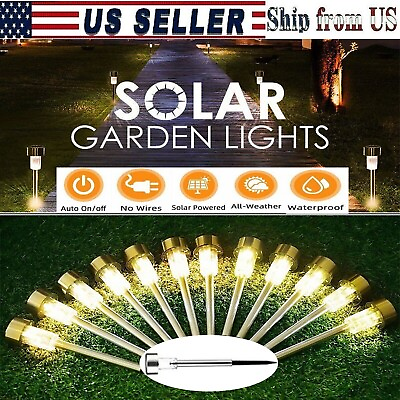 #ad New Garden Outdoor Solar Power LED Garden Landscape Lights Stainless Steel White $12.99
