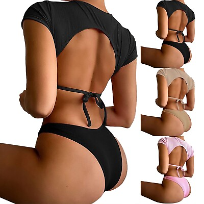 #ad Womens Skirted Swimsuits Women Casual Solid Hollow Strap Sexy Bikini Swimwear $18.76