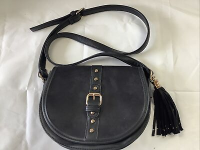#ad Cato Womens Black Faux Leather Medium Tassel Shoulder Bag Sharp Shiny. $13.89