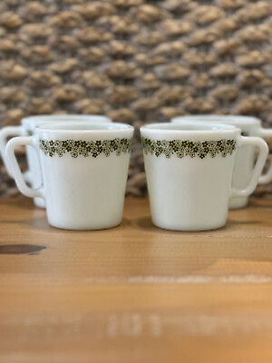 #ad Vintage Pyrex Spring Blossom Milk Glass Coffee Mugs Set Of 4 Crazy Daisy $28.00