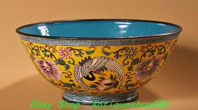 #ad 6.7#x27;#x27;Old China Dynasty Bronze Enamel Colour Crane Peach Pattern Bowl Bowls $175.00