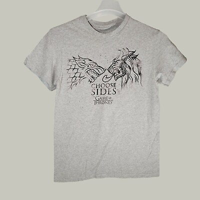 #ad Game of Thrones Boys Shirt Small Choose Sides Dragon and Lion Short Sleeve Gray $12.60