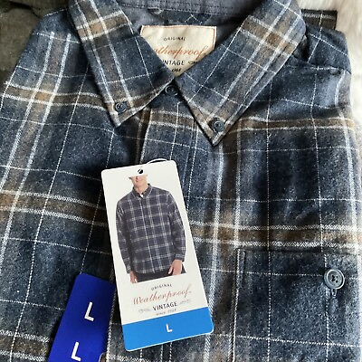 #ad Weatherproof Mens Flannel Shirt Blue Brown Plaid Long Sleeve Vintage Large $24.99
