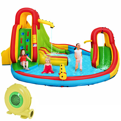 #ad Kids Gift Inflatable Water Slide Bounce Park Splash Pool Funny with 480W Blower $329.99