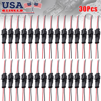 #ad 30 Pair 12V 2 pin Electrical Wire Connector Plug Cable Boat Car Truck Waterproof $16.50