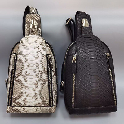 #ad Handcrafted Python Skin Leather Crossbody Chest Bags Men#x27;s Luxury Sling Backpack $178.99