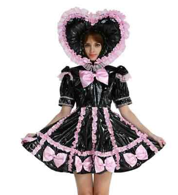 #ad Girl Sexy Maid Baby Sissy Lockable Black PVC Dress cosplay costume Tailored $79.99