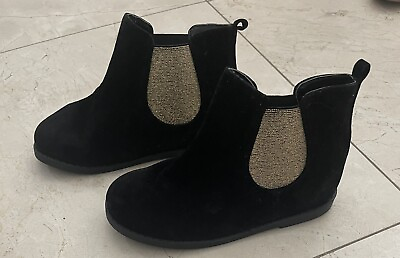 #ad Girls Gymboree Black amp; Gold Boots Suede Size 12 $12.99