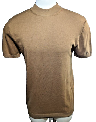 #ad ZARA Mens Knit Pullover Sweater Shirt Size L Brown Short Sleeve Mock Neck Jumper $24.59