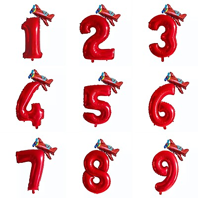 #ad 2pcs Boys Red 40quot; Number Birthday Foil Kids Balloon Plane Car Tank Police Party GBP 3.39