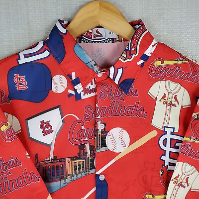 #ad ST. LOUIS CARDINALS Size XL Mens Button Front Baseball Hawaiian Shirt Red MLB $67.00