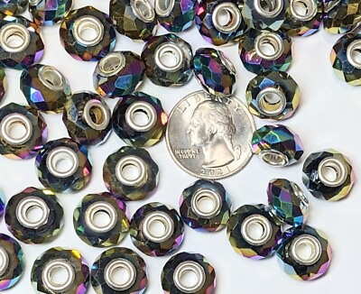 #ad European Beads Rainbow Metallic Large Hole Beads DIY Jewelry 15 mm 10 pcs $3.95
