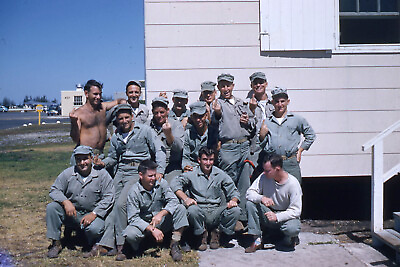 #ad 35mm Slide 1950s Red Border Kodachrome Young Men Military Base Middle Finger $29.99