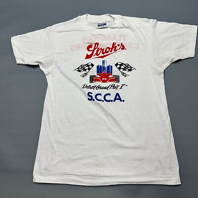 #ad Detroit Grand Prix V 5 T Shirt Mens L White Short Sleeve Stroh#x27;s SCCA Hanes $42.79