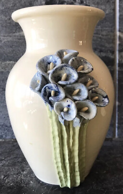 #ad Handmade Studio Art Pottery Vtg Vase 8” Sculpted 3D Floral Bouquet EUC $26.99