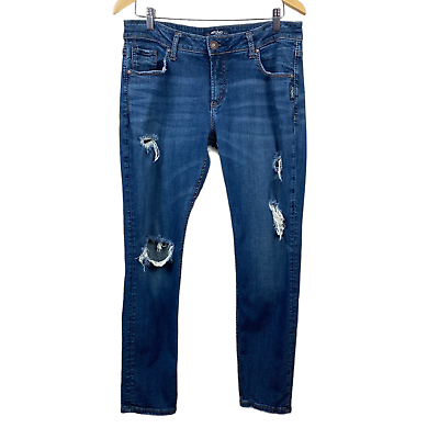 #ad Silver Jeans Sam Womens 30 Blue Distressed Mid Rise Slim Leg Medium Wash Denim $26.98