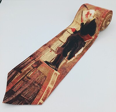 #ad Options In Art Silk Tie Mens Handmade quot;The Bookwormquot; Painting Novelty Vintage $20.00