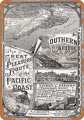 #ad Metal Sign 1885 Southern Pacific Railroad Pleasure Route Vintage Lo $18.66
