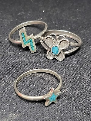 #ad sz 6 vintage 3 silver turquoise ring BUTTERFLY STAR lightning bolt ZUNI indian $44.49