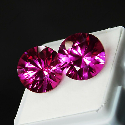 #ad 20 Carat Pink Rubellite Natural Tourmaline CERTIFIED Gemstone Pair Round Cut $32.79