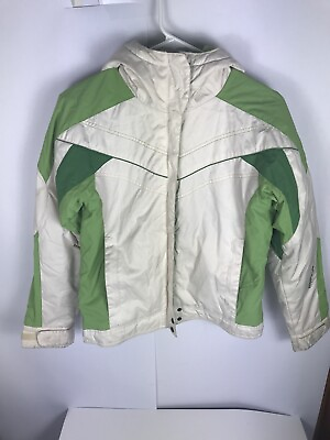 #ad Columbia Youth Winter Zip Jacket White Green Hooded Fleece Lined Size 14 16 $15.29