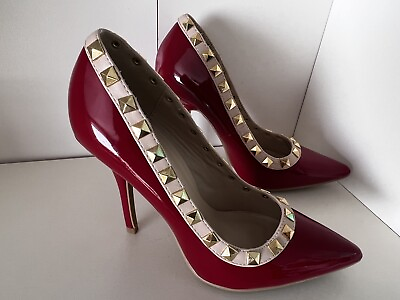 #ad New Wild Diva Red Patent Pointy Toe Studded Stiletto Pump Size 5.5 $15.00