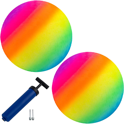 #ad Playground Balls for Kids Set of 2 Rainbow Colored Rubber Bouncing Kick Balls $23.74