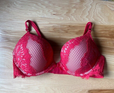 #ad Victoria#x27;s Secret Bombshell Plunge Bra 36B Red Lace Adds 2 Cups Underwire $22.88