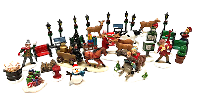 #ad Lot of 35 Christmas Village Miniature Accessories Figures Snowman Animals Deer $24.95
