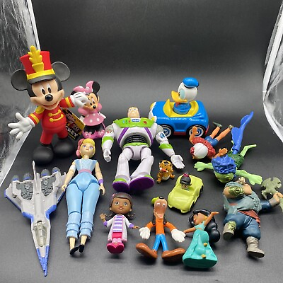 #ad Disney Toy Figure Lot 14 Piece Mixed Buzz Bo Peep Goofy Mickey More Cake Toppers $12.79