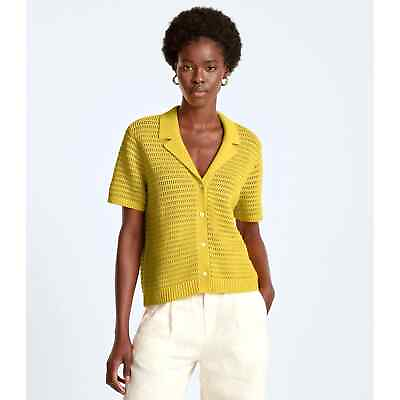 #ad Everlane NEW Organic Cotton Crochet Knit Collared Polo Shirt Yellow Large $48.00