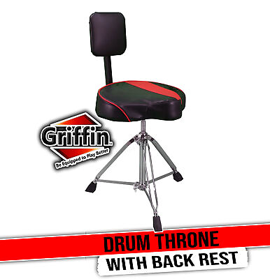 #ad Saddle Drum Throne with Backrest Support GRIFFIN Padded Leather Drummer Seat $60.05
