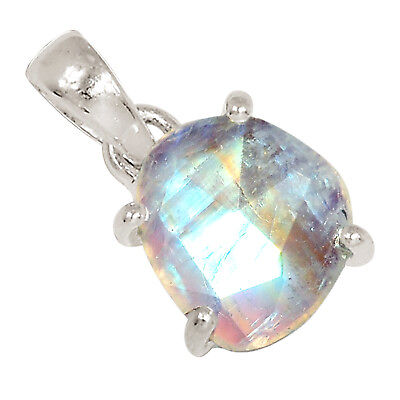 #ad Faceted Natural Moonstone India 925 Sterling Silver Pendant Jewelry ALLP 24895 $13.99