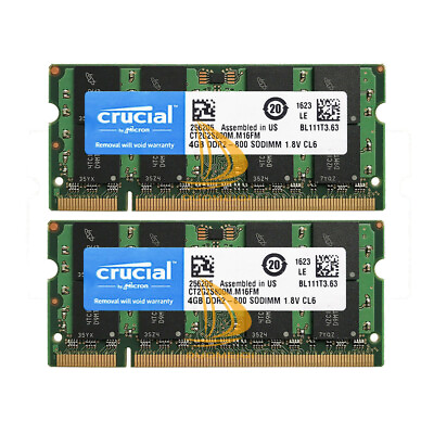 #ad Crucial 8GB4GB2GB 2RX8 PC2 6400 DDR2 800MHz DDR2 200pin SODIMM Laptop Memory lot $48.35