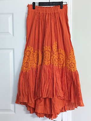 #ad Anthropologie Sanoh Gauze Orange Long Maxi Cotton Skirt Size Small Petite $30.00