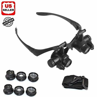 #ad Double Eye Jewelry Watch Repair Magnifier Loupe Glasses With LED Light 8 Lens US $9.88