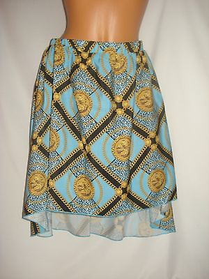 #ad Kardashian Kollection Womens Skirt High Low Chain Leopard Blue Gold $29.99