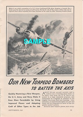 #ad September 1942 quot;Our New Torpedo Bombers To Batter the Axisquot; Magazine Story C $7.99